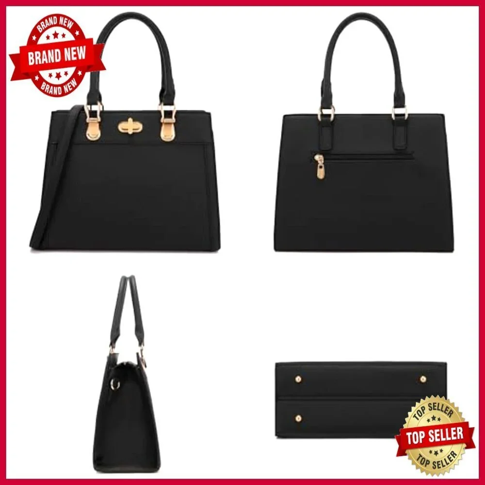 Large Vegan Leather Tote Satchel with Adjustable Crossbody Strap and Wallet